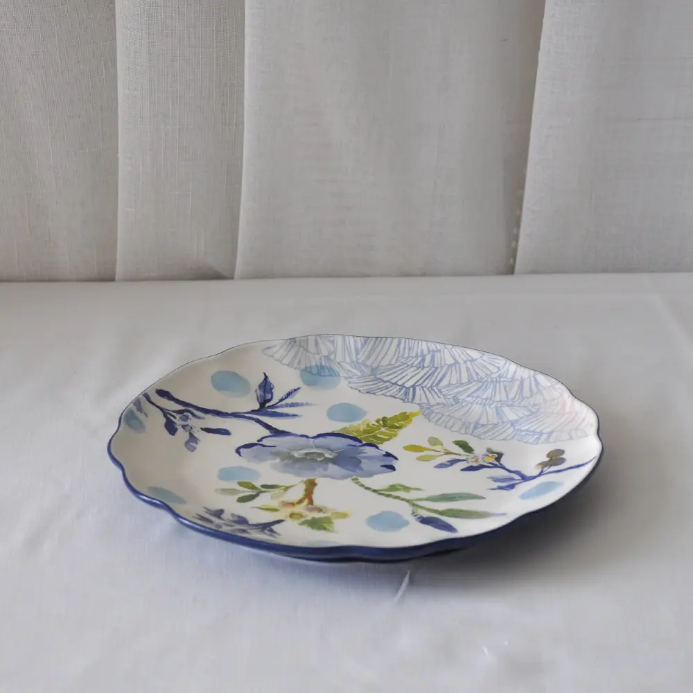 Cheap Watercolor - Style Blue & White Floral Scalloped - Edge Ceramic Dinner Plate Exporters, Products