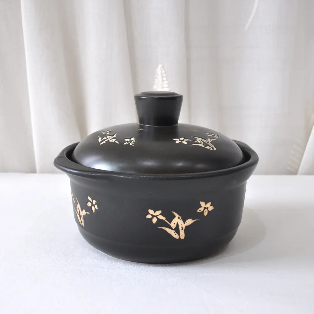 Cheap Black Ceramic Casserole with Golden Floral Patterns Supplier, Exporters