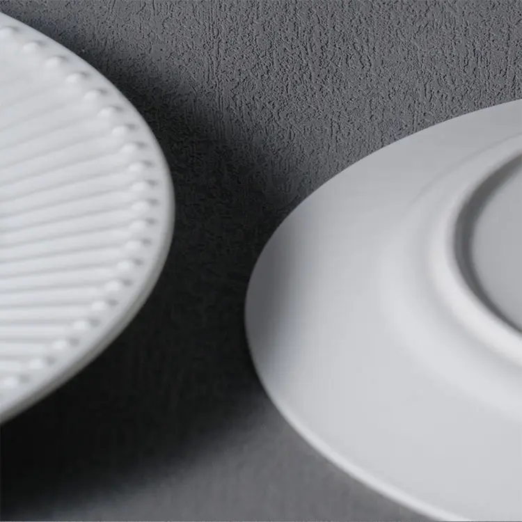 Wholesale Pure White Embossed Striped-Edge Ceramic Dinner Plate Company, Companies
