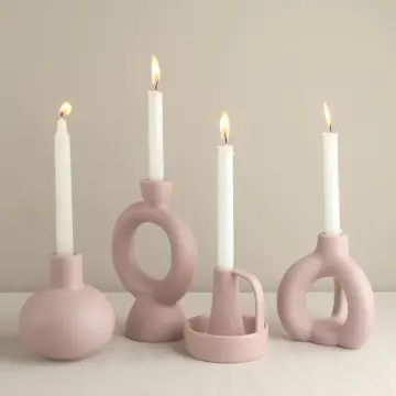 Pink Abstract Art Ceramic Candlestick Set Multi-Style Home Tabletop Decor