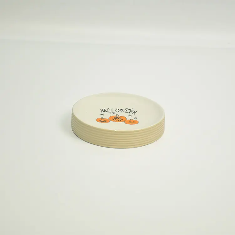 Buy Halloween Pumpkin-Printed Beige-Brown Ribbed Stoneware Bathroom Accessory Set Factory, Company