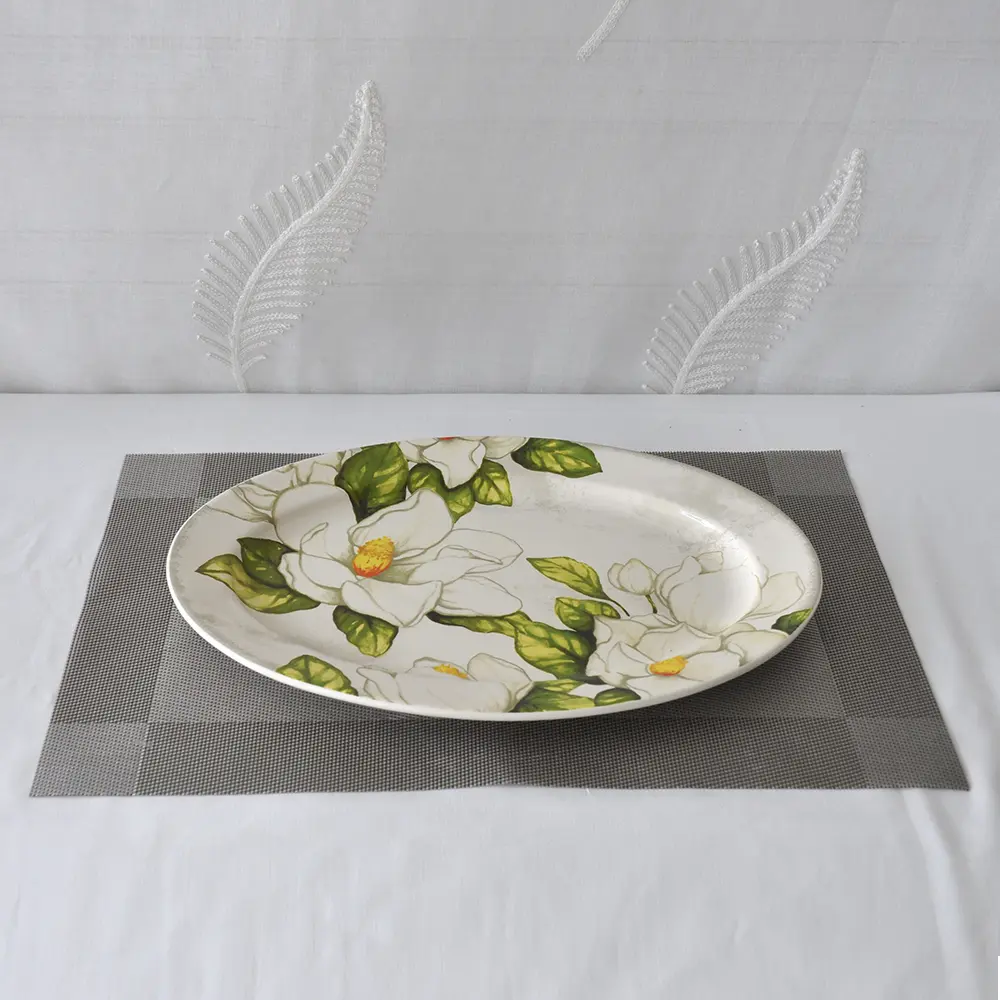 Buy Fresh Magnolia Flower Printed Oval Ceramic Platter Exporter, Companies