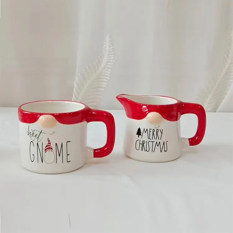 Custom Christmas Gnome - Patterned Ceramic Mug Set with “MERRY CHRISTMAS” Print Company, Companies