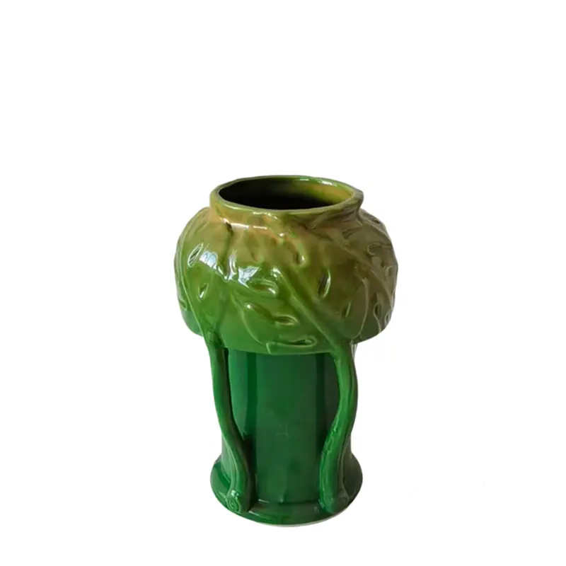 ODM Parrot Green Embossed Monstera Leaf Ceramic Vase Manufacturers, Products