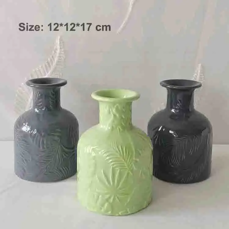 Morandi Color Embossed Plant Pattern Stoneware Mini Vase