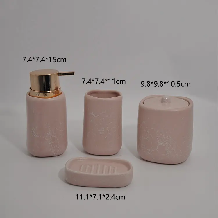 Matte Pink Veined Ceramic Bathroom Set