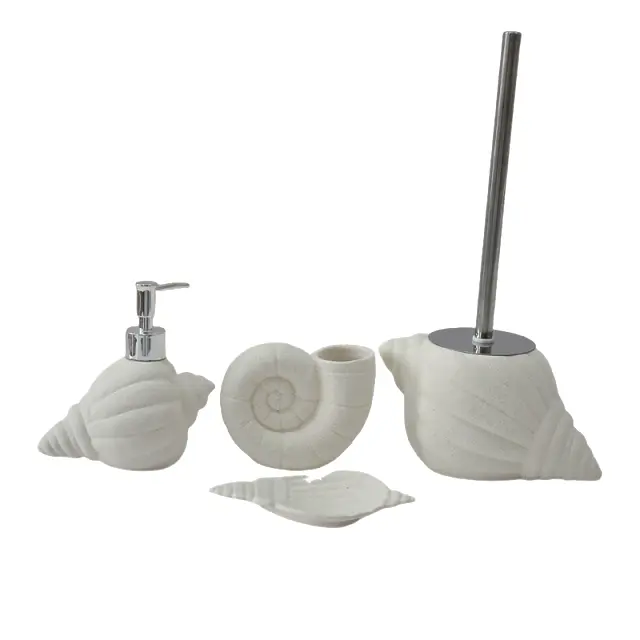 China Sandblasted Shell Shaped 4 - Piece Stoneware Bathroom Set Factories, Product