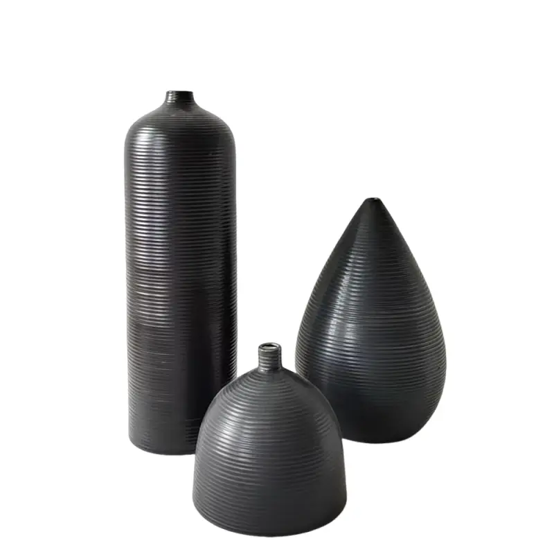 Custom Modern Minimalist Black Vertical Striped Ceramic Vase Set Supplier, Products