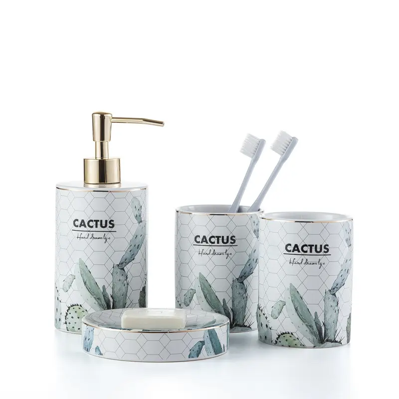 jiashun Ins-Style Cactus Pattern Ceramic Bathroom 4-Piece Set Factory, Company