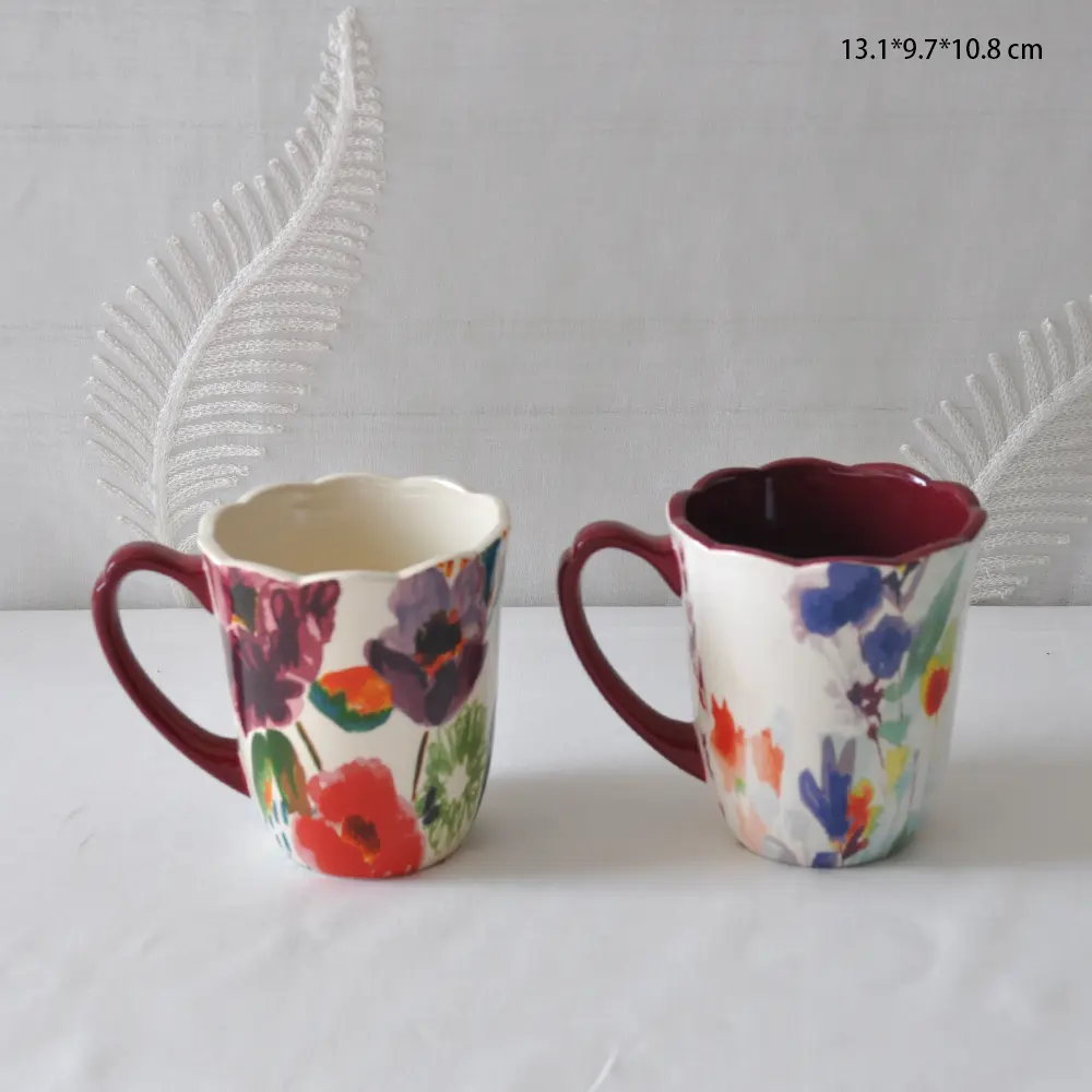 Watercolor-Style Color-Block Floral Ceramic Mug