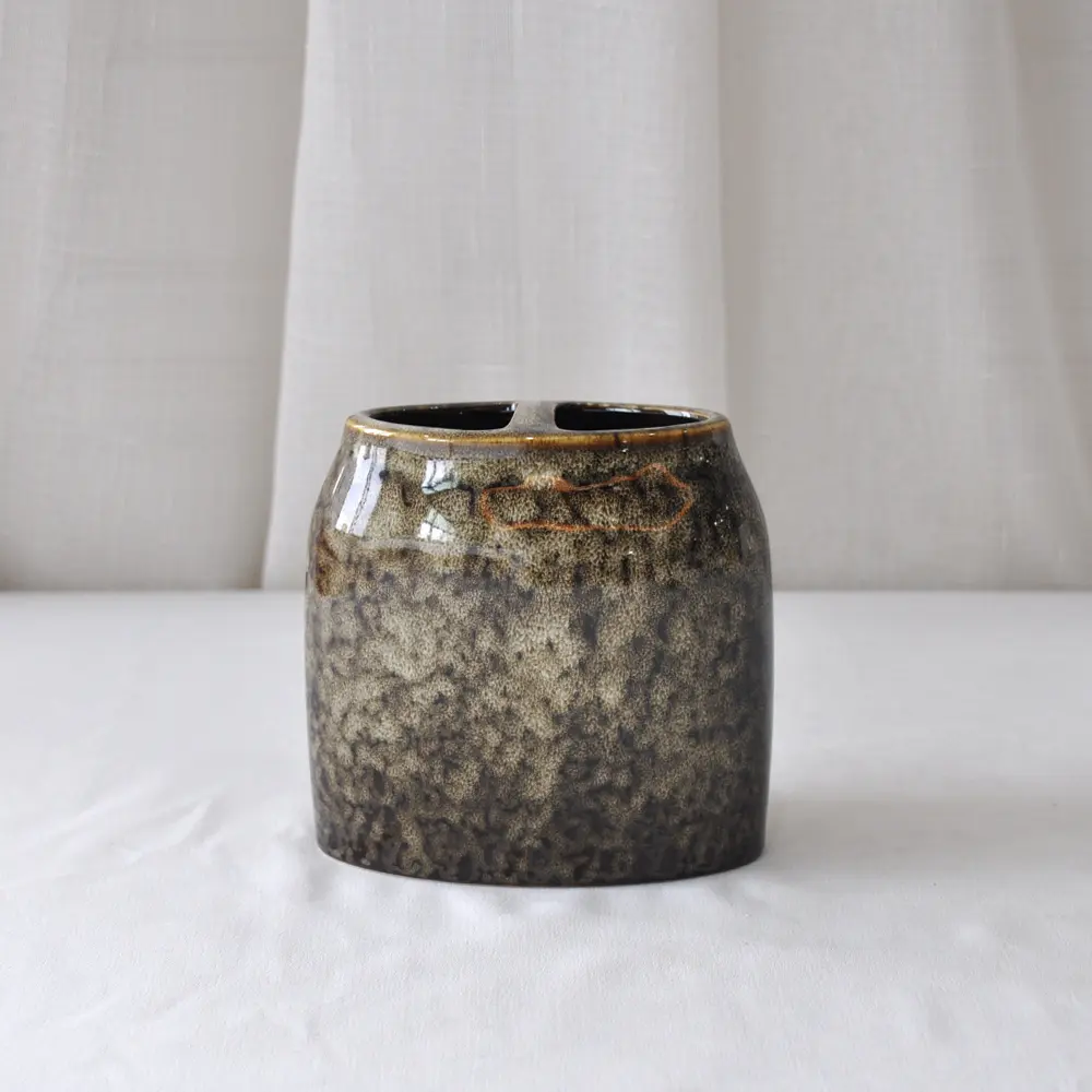 OEM Wabi - Sabi Dark Gray Kiln Changed Speckled Stoneware Bathroom Accessory Set Factory, Exporters