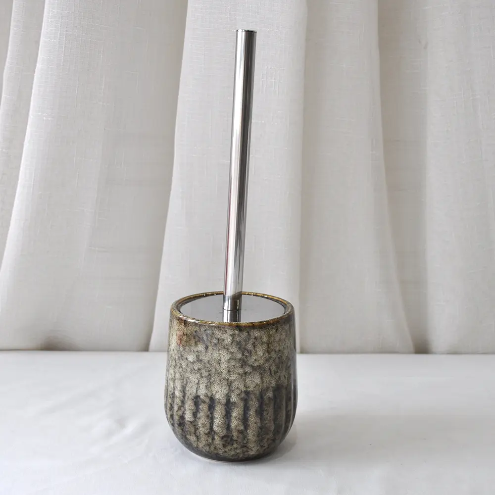 jiashun Wabi-Sabi Dark Brown Kiln-Changed Vertical Striped Stoneware Bathroom Accessory Set Factory, Company