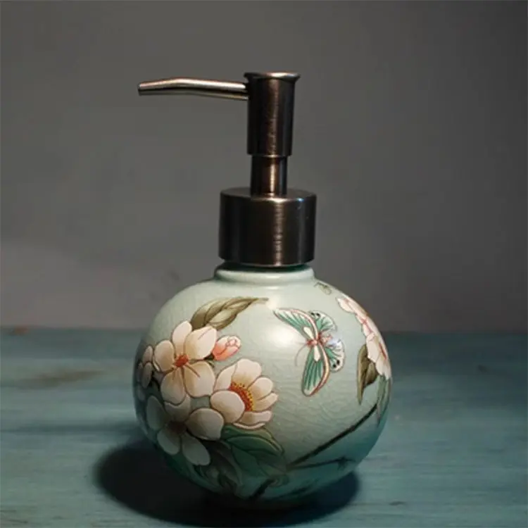 OEM Hand-Painted Floral & Bird Light Green Ceramic Bathroom 7-Piece Set Manufacturers, Exporter