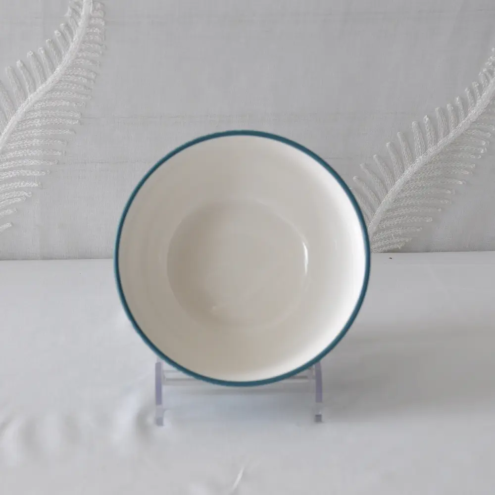 Cheap Modern Minimalist Teal and White Color Block Radial Pattern Ceramic Bowl Manufacturers, Company