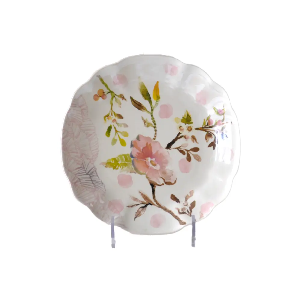 OEM Watercolor - Style Pink Floral Scalloped - Edge Ceramic Dinner Plate Companies, Product