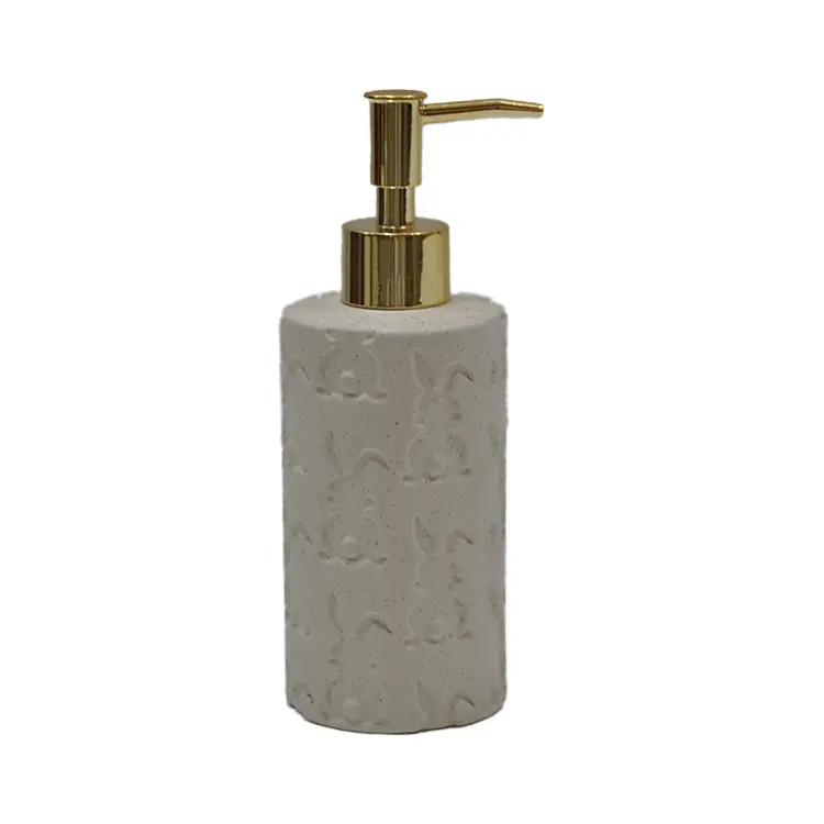 ODM Rabbit Intaglio Stoneware Soap Dispenser – 300ml Ceramic Hand Wash Bottle with Sunken Carving Design | Farmhouse & Cottagecore Bath Decor Manufacturer, Factory