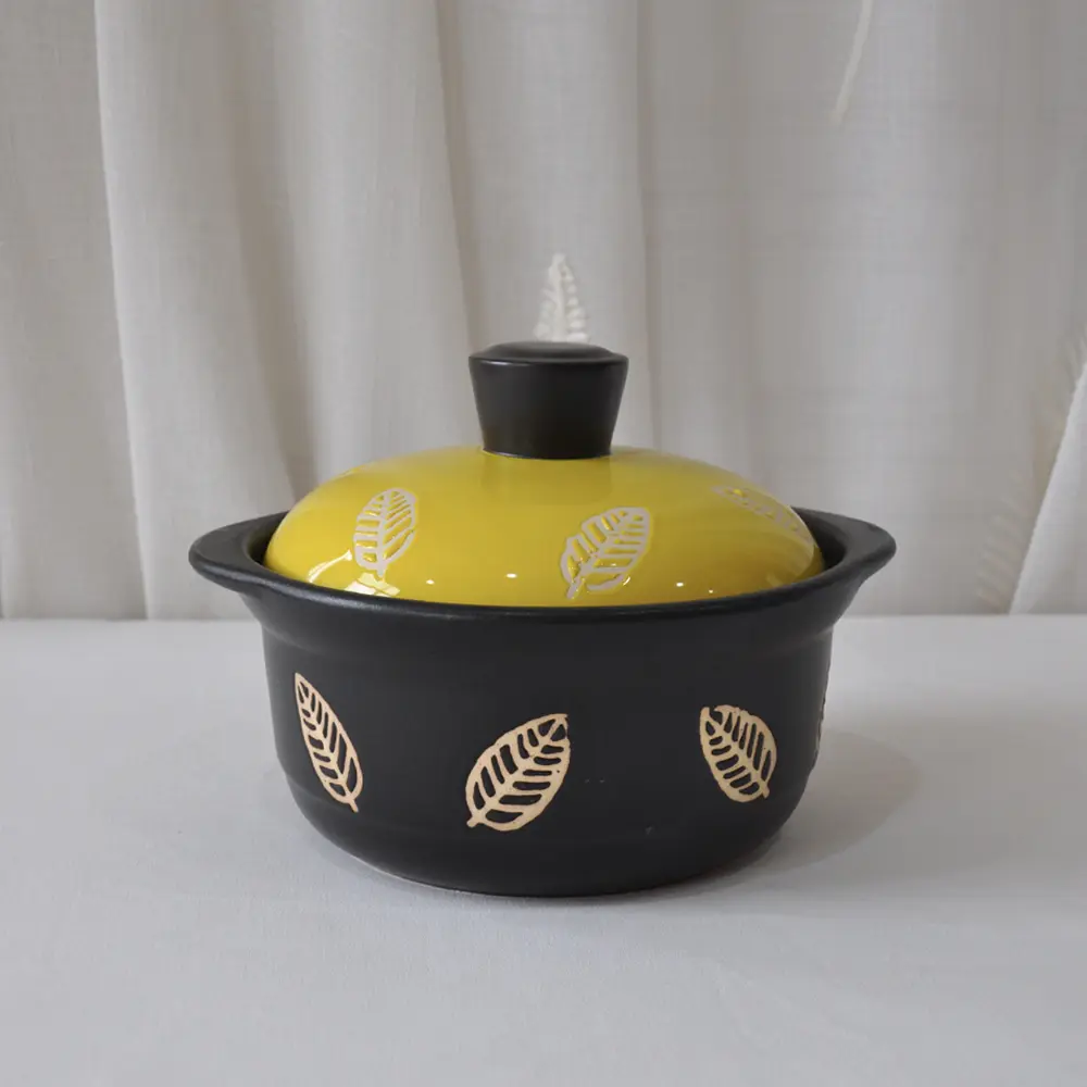 jiashun Black & Yellow Contrast Leaf Pattern Ceramic Casserole Supplier, Exporter