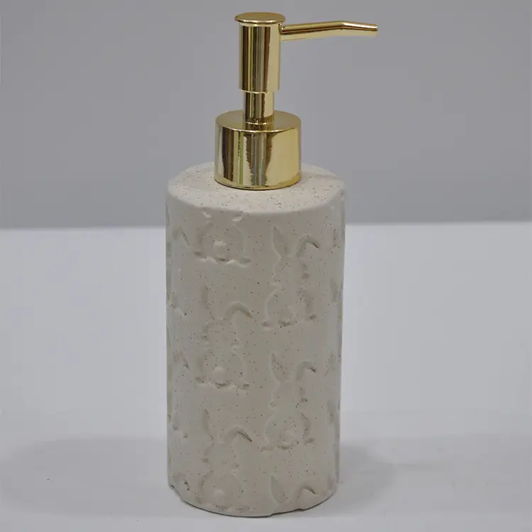 ODM Rabbit Intaglio Stoneware Soap Dispenser – 300ml Ceramic Hand Wash Bottle with Sunken Carving Design | Farmhouse & Cottagecore Bath Decor Manufacturer, Factory