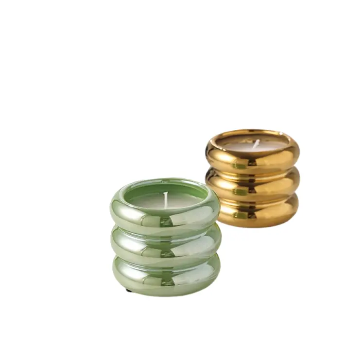 ODM Retro Stacked Ring Glossy Colorful Ceramic Candle Holder Manufacturer, Supplier