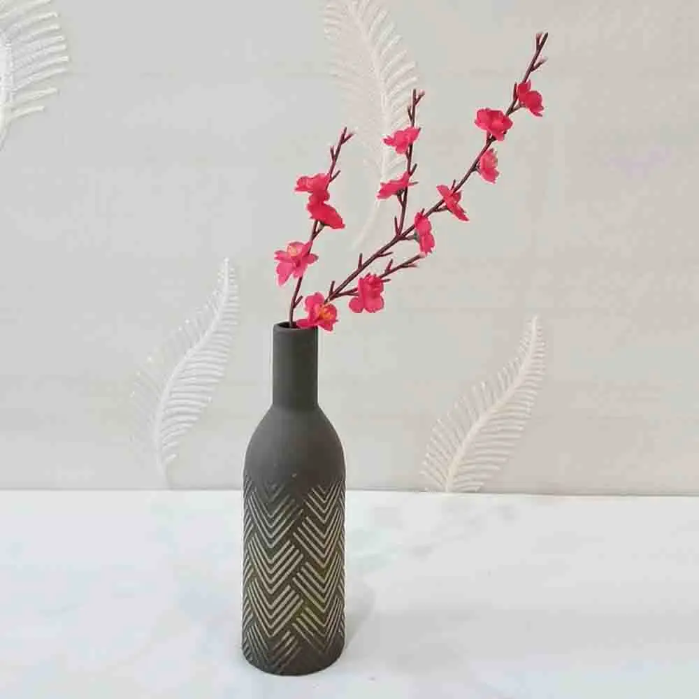 Cheap Morandi Color Herringbone Embossed Wine Bottle-Shaped Stoneware Vase Manufacturers, Factory
