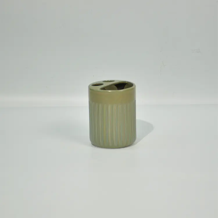 Wholesale Light Olive Green Ribbed Ceramic Bathroom Accessory Set - Minimalist Modern Design Suppliers, Companies
