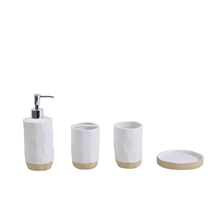 Buy Wabi - Sabi Beige Color - Block Irregular Ceramic Bathroom Accessory Set Exporters, Products