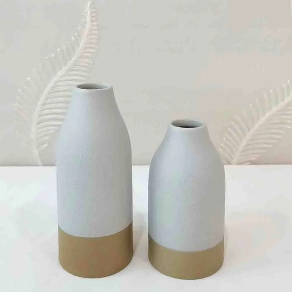 Cheap Nordic Two-Tone Gray-White & Tan-Yellow Stoneware Vase Set Exporters, Products