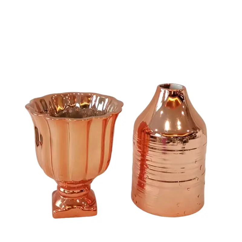 ODM Luxury Warm Orange Titanium-Plated Ceramic Vase Set Manufacturers, Product