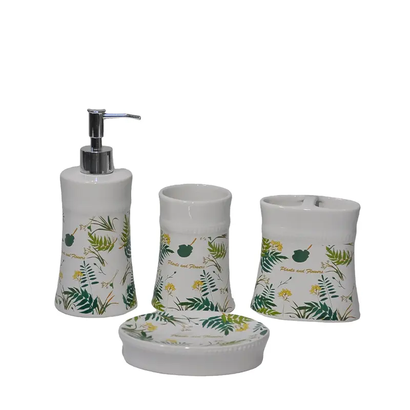 China Tropical Plant - Printed Dolomite Bathroom 4 - Piece Set Factories, Exporter