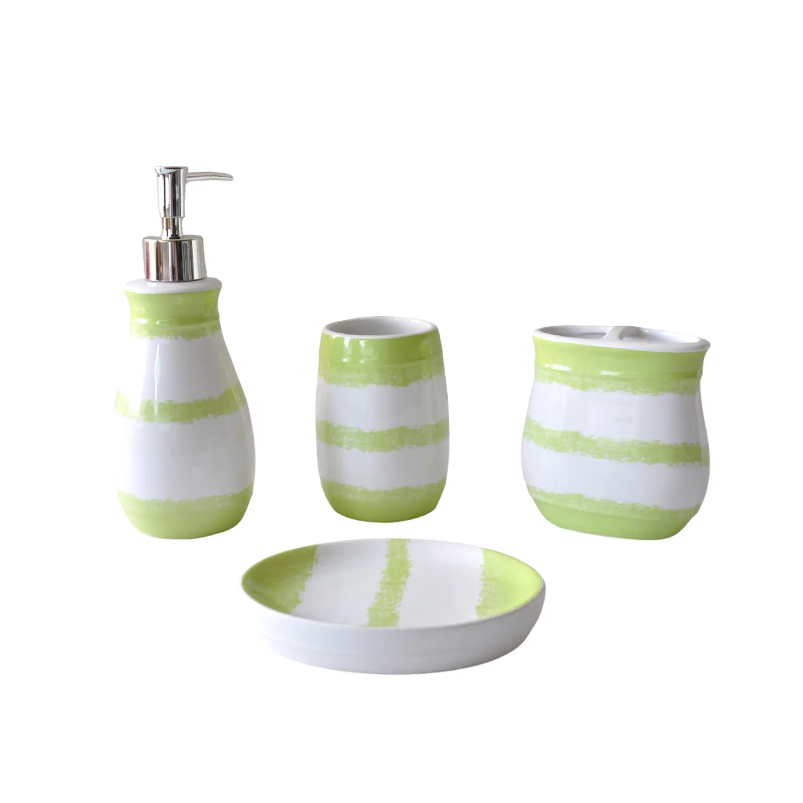 Discount Fresh Green-White Striped Dolomite Bathroom Accessory Set Exporter, Product