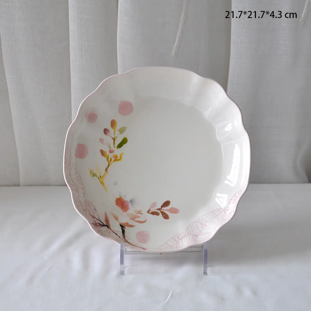 Watercolor Style Pink Floral Ceramic Dinner Plate