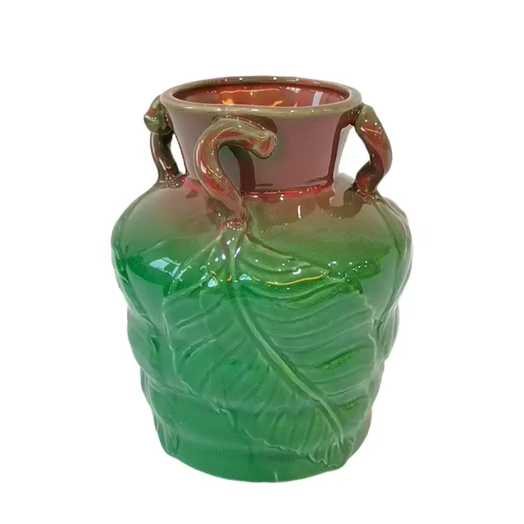 Discount Dual - Handle Leaf - Embossed Gradient Green & Brown Ceramic Vase Factory, Exporter