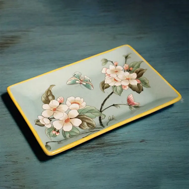 OEM Hand-Painted Floral & Bird Light Green Ceramic Bathroom 7-Piece Set Manufacturers, Exporter