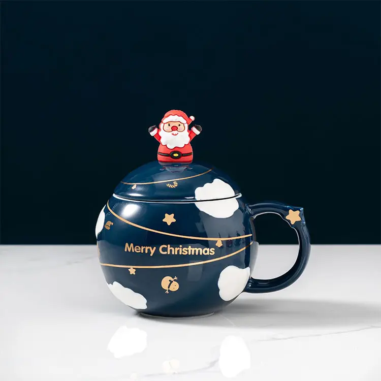 Wholesale Christmas Spherical Cloud Santa Claus Lid Ceramic Mug Manufacturer, Products