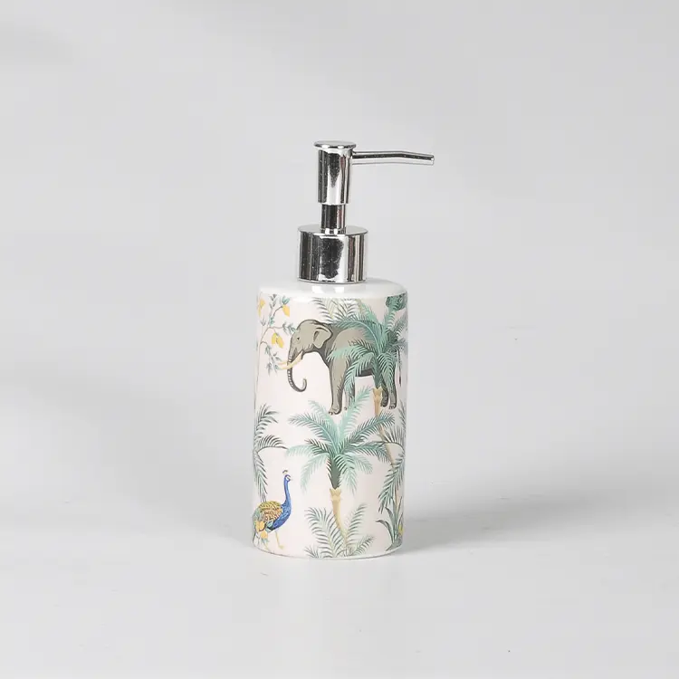 ODM Tropical Jungle Elephant & Peacock Ceramic Bathroom 4-Piece Set Manufacturer, Exporter