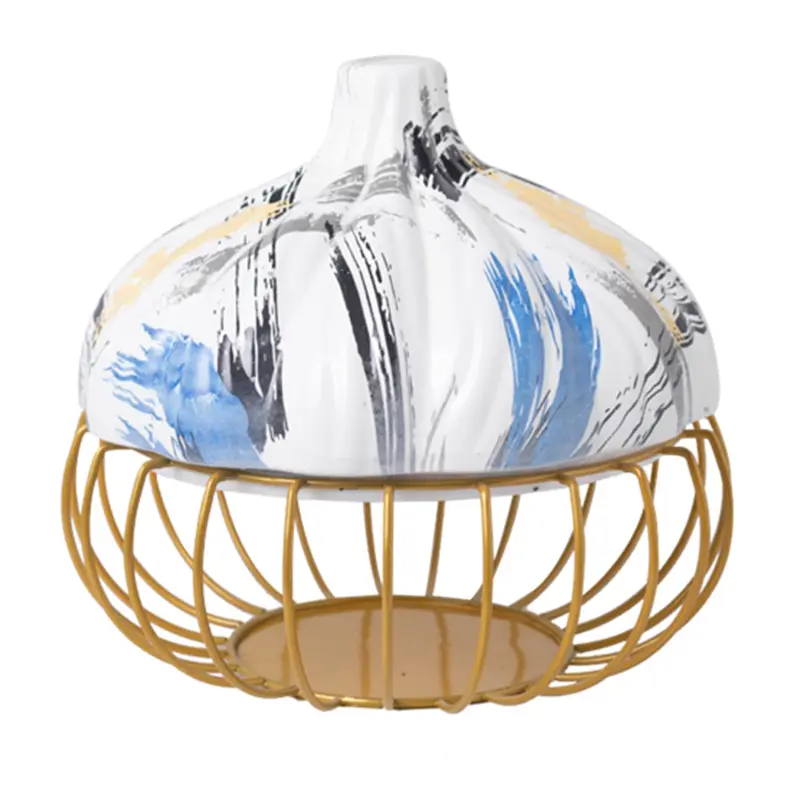 Discount Artistic Graffiti Garlic-Shaped Ceramic Lid with Iron Stand Storage Decor Exporter, Product
