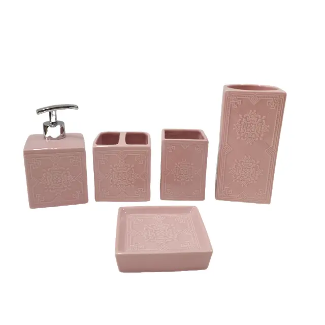 Wholesale New Chinese Style Spring Series 5 - Piece Relief  Stoneware Bathroom Set Factories, Products