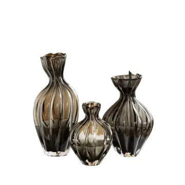 Luxury Ripple Glass Vase Set Amber Smoky Black Home Floral Decor