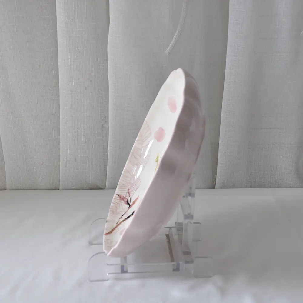 China Watercolor Style Pink Floral Scalloped Edge Ceramic Dinner Plate Manufacturers, Factory