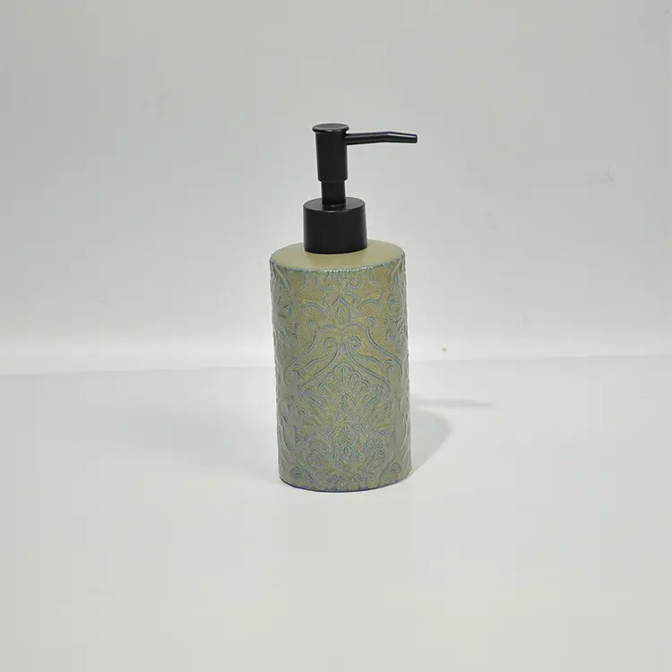 jiashun Classical Embossed Floral Pattern Green Ceramic Bathroom Accessories Set Exporter, Exporters