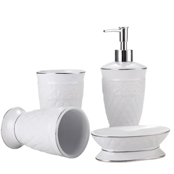 Buy White Embossed European Luxury Ceramic Bathroom 4-Piece Set Factories, Company