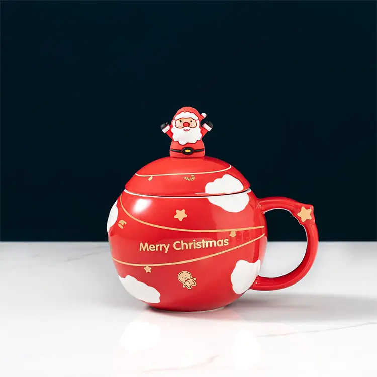 Wholesale Christmas Spherical Cloud Santa Claus Lid Ceramic Mug Manufacturer, Products