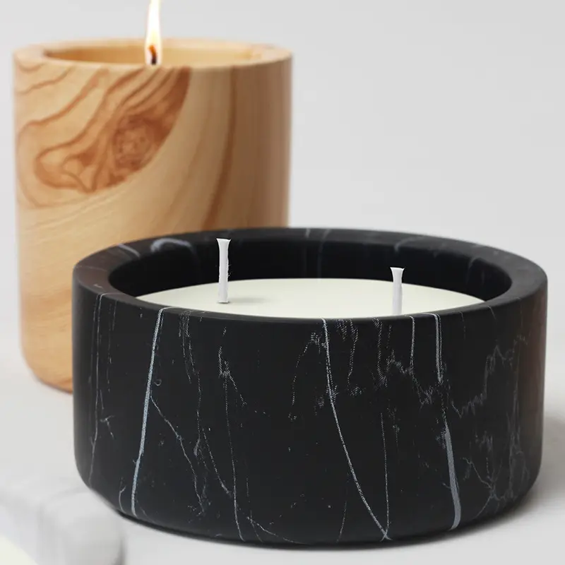 China Modern Ceramic Round Candle Holder with Wood Grain & Marble Pattern Companies, Product