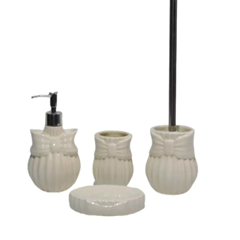 Custom Vertical Striped Relief Bow Shaped 4 - Piece Dolomite Bathroom Set Manufacturers, Exporters