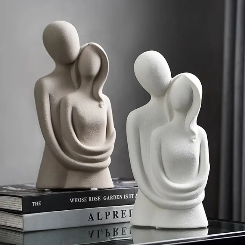 jiashun Minimalist Matte White Ceramic Couple Embrace Sculpture Manufacturer, Exporter