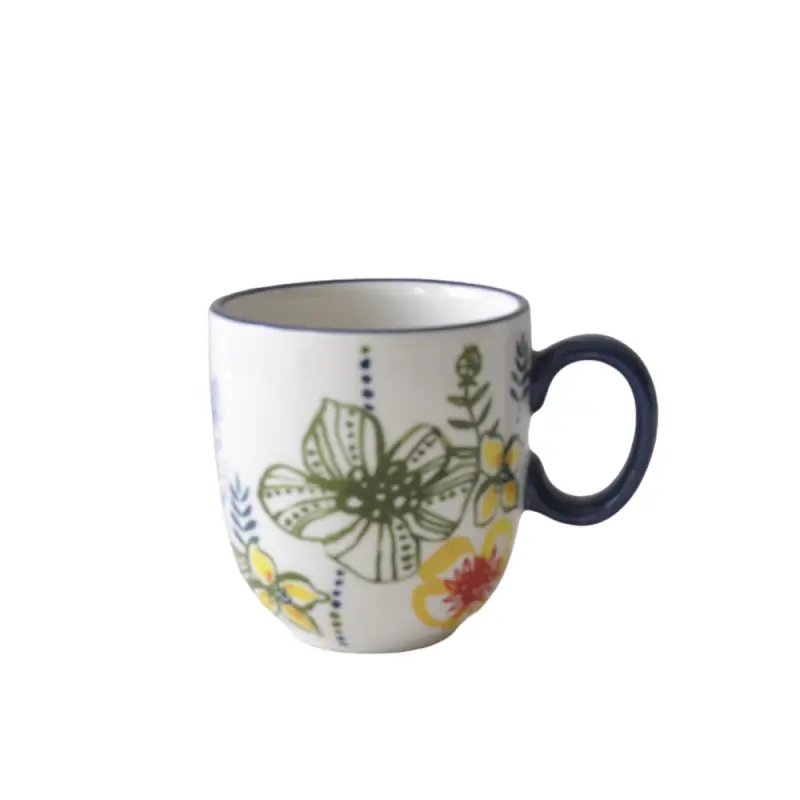 Discount Colorful Floral Blue-Rim Ceramic Mug Factories, Product