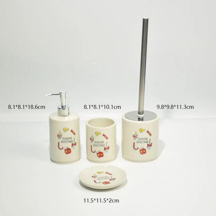 Playful Cartoon Seasons Greetings Ceramic Bathroom 4-Piece Set