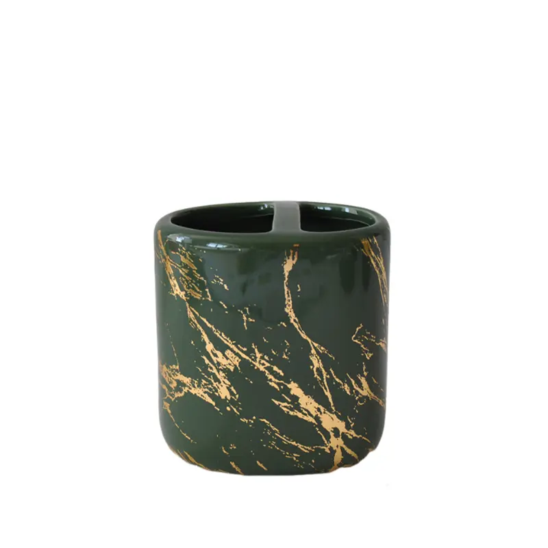 ODM Dark Green Veined Marble - Patterned Ceramic Bathroom 5 - Piece Set Supplier, Suppliers