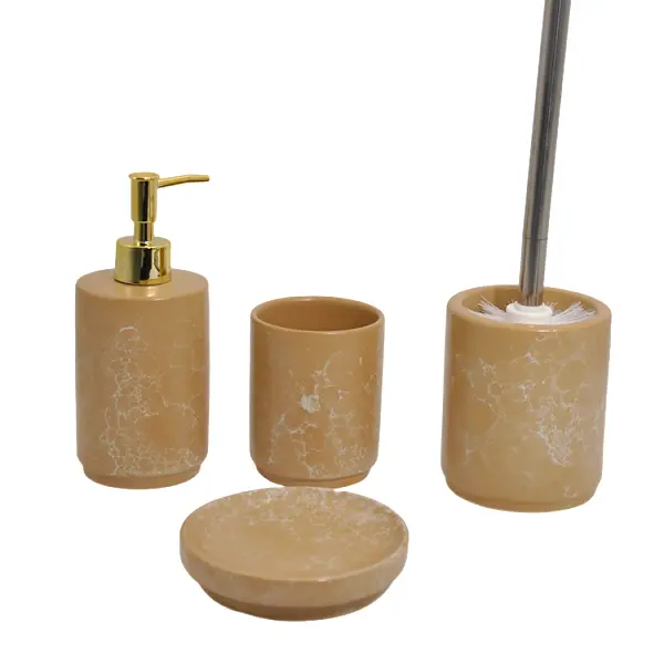 jiashun Warm Orange Matte Crackle - Glaze Stoneware Bathroom 4 - Piece Set Companies, Products