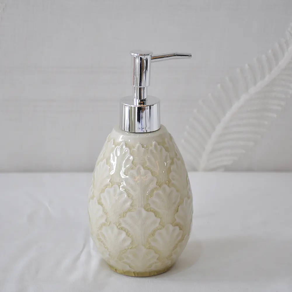 jiashun Pale Yellow Hand-Embossed Fan-Pattern Ceramic Bathroom 5-Piece Set Exporter, Exporters